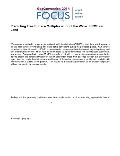 Predicting Free Surface Multiples Without the Water: SRME on Land PDF